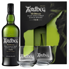 Škotski whisky Ardbeg Ten + 2 kozarca + GB 0,7 l