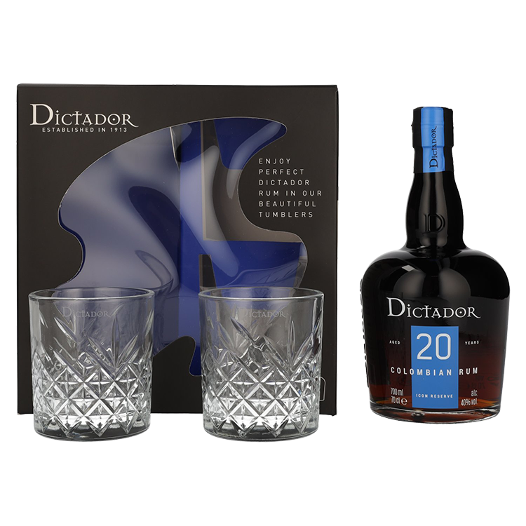 Rum Dictador 20 yo ICON RESERVE + 2 kozarca + GB 0,7 l