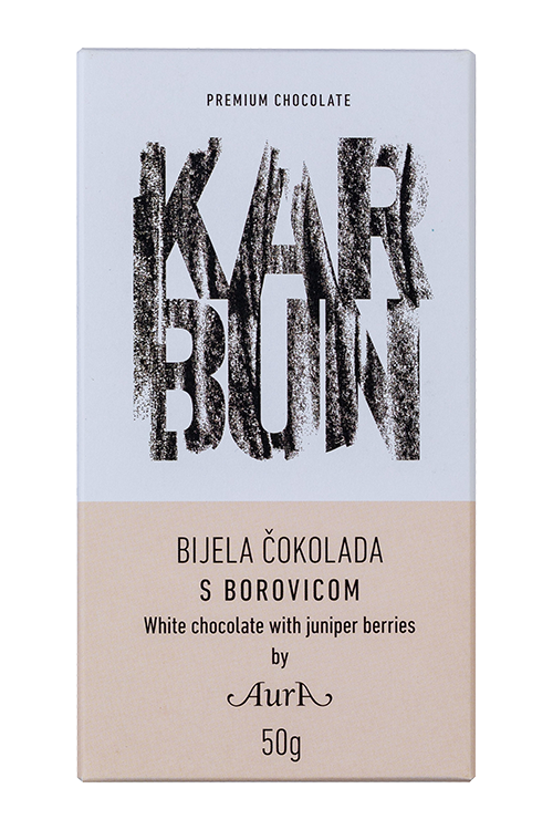 Čokolada Karbun bela z brinovimi jagodami Aura 50 g