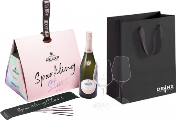 Darilni paket D16 Franciacorta Rose 61 + iskrice + 2 kozarca Berlucchi