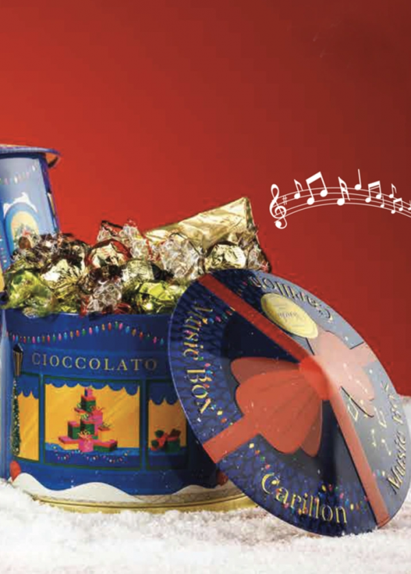 Darilni paket P16 Carrillon - glasbena kovinska škatlica s čokoladnimi bonboni Venchi, 300 g