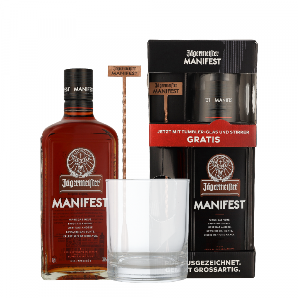 Grenčica Jägermeister Manifest + kozarec + stirrer + GB 0,5 l