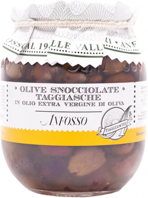 OLIVE TAGGIASCHE V EKSTRA DEVIŠKEM OLJČNEM OLJU OLIO ANFOSSO 185 g
