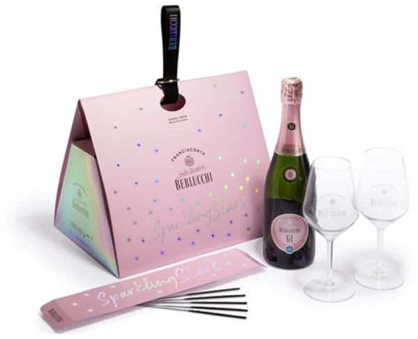 Peneče vino Franciacorta 61 Rose GB + 2 kozarca in prskalice Berlucchi 0,75 l