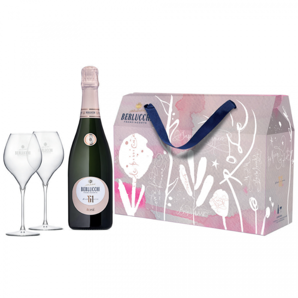 Peneče vino Franciacorta 61 Rose Tote Bag Berlucchi + 2 kozarca 0,75 l