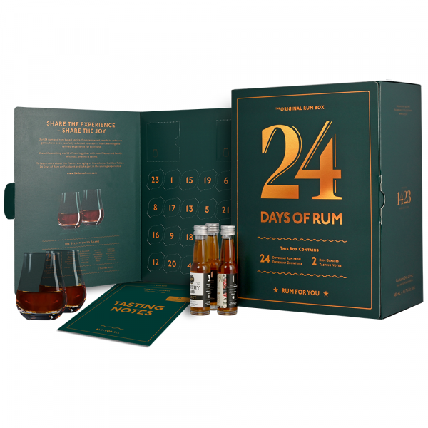 Rum S.B.S 24 DAYS OF RUM The Original GREEN Rum Box + 2 kozarca 24 x 0,02 l
