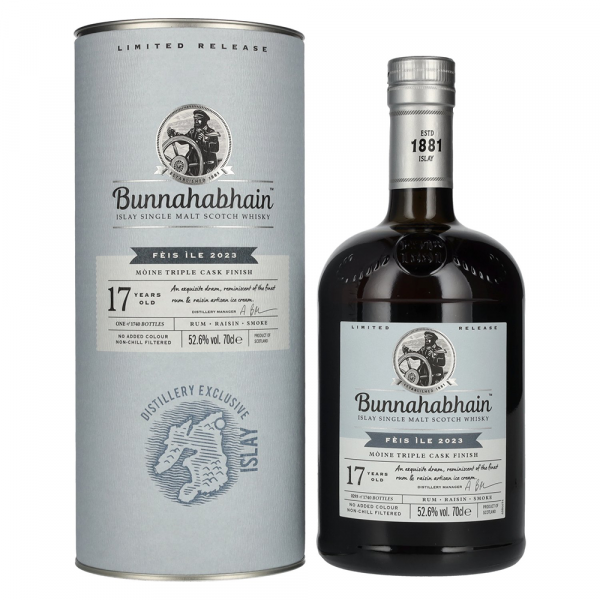 Škotski whisky Bunnahabhain 17y Single Malt MOINE TRIPLE CASK Limited Release Feis Ile 2023 + GB 0,7 l