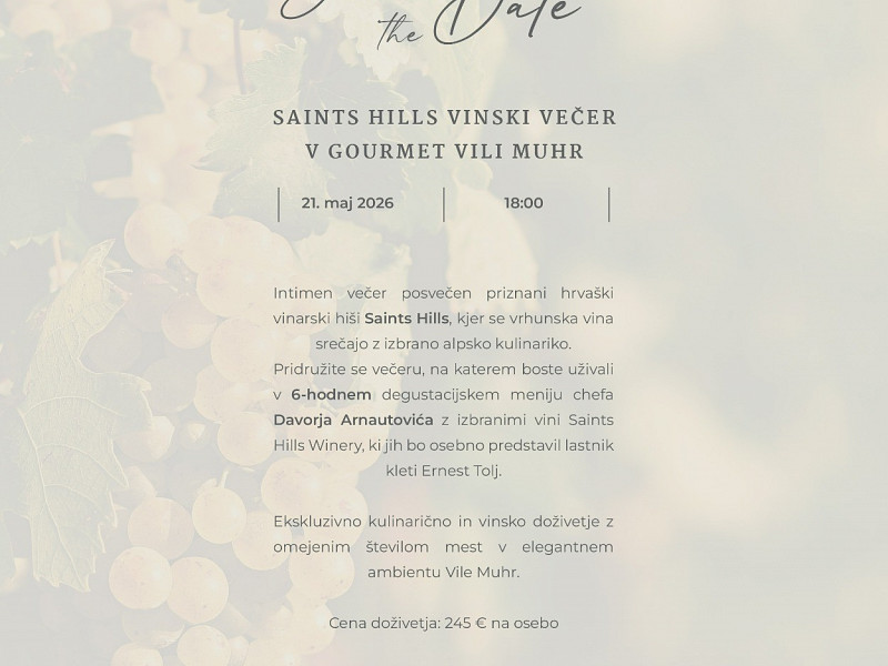 Ekskluzivni vinski večer: Saints Hills Winery v Gourmet Vili Muhr